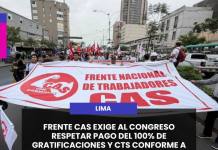 LIMA | FRENTE CAS EXIGE AL CONGRESO RESPETAR PAGO DEL 100% DE GRATIFICACIONES Y CTS CONFORME A LEY 32563.