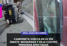 OMATE | CAMIONETA VUELCA EN LA CARRETERA OMATE – MOQUEGUA Y DEJA CUATRO PERSONAS AFECTADAS.
