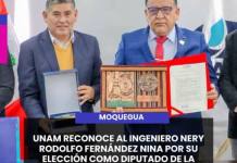 MOQUEGUA | UNAM RECONOCE AL INGENIERO NERY RODOLFO FERNÁNDEZ NINA POR SU ELECCIÓN COMO DIPUTADO DE LA REGIÓN MOQUEGUA.