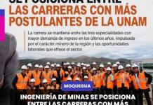 MOQUEGUA | INGENIERÍA DE MINAS SE POSICIONA ENTRE LAS CARRERAS CON MÁS POSTULANTES DE LA UNAM.