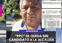 MOQUEGUA | “PPC” SE QUEDA SIN CANDIDATO A LA ALCALDÍA DE MARISCAL NIETO.