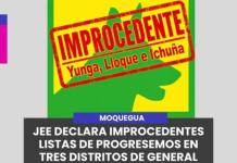 MOQUEGUA | JEE DECLARA IMPROCEDENTES LISTAS DE PROGRESEMOS EN TRES DISTRITOS DE GENERAL SÁNCHEZ CERRO.