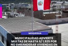 MOQUEGUA | MUNICIPALIDAD ADVIERTE MULTAS DE HASTA S/ 1,925 POR NO EMBANDERAR VIVIENDAS EN MARISCAL NIETO.