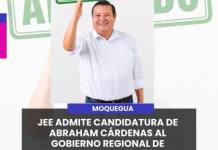 MOQUEGUA | JEE ADMITE CANDIDATURA DE ABRAHAM CÁRDENAS AL GOBIERNO REGIONAL DE MOQUEGUA.