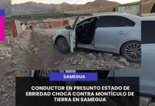SAMEGUA | CONDUCTOR EN PRESUNTO ESTADO DE EBRIEDAD CHOCA CONTRA MONTÍCULO DE TIERRA EN SAMEGUA.