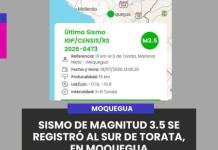 MOQUEGUA | SISMO DE MAGNITUD 3.5 SE REGISTRÓ AL SUR DE TORATA, EN MOQUEGUA.