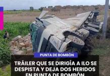 ILO | TRÁILER QUE SE DIRIGÍA A ILO SE DESPISTA Y DEJA DOS HERIDOS EN PUNTA DE BOMBÓN.
