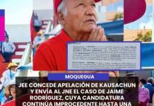 MOQUEGUA | JEE CONCEDE APELACIÓN DE KAUSACHUN Y ENVÍA AL JNE EL CASO DE JAIME RODRÍGUEZ, CUYA CANDIDATURA CONTINÚA IMPROCEDENTE HASTA UNA DECISIÓN FINAL.