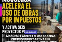 MOQUEGUA | MOQUEGUA ACELERA EL USO DE OBRAS POR IMPUESTOS Y ACTIVA SEIS PROYECTOS POR MÁS DE S/ 281 MILLONES EN EL PRIMER SEMESTRE.