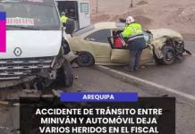AREQUIPA | ACCIDENTE DE TRÁNSITO ENTRE MINIVÁN Y AUTOMÓVIL DEJA VARIOS HERIDOS EN EL FISCAL.