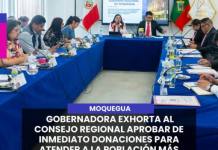 MOQUEGUA | GOBERNADORA EXHORTA AL CONSEJO REGIONAL APROBAR DE INMEDIATO DONACIONES PARA ATENDER A LA POBLACIÓN MÁS VULNERABLE.