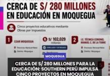 MOQUEGUA | CERCA DE S/ 280 MILLONES PARA LA EDUCACIÓN: SOUTHERN PERÚ IMPULSA CINCO PROYECTOS EN MOQUEGUA MEDIANTE OBRAS POR IMPUESTOS.