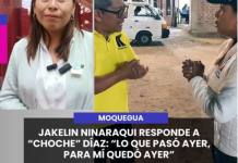 MOQUEGUA | JAKELIN NINARAQUI RESPONDE A CHOCHE DÍAZ: LO QUE PASÓ AYER, PARA MÍ QUEDÓ AYER.