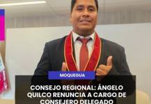 MOQUEGUA | CONSEJERO REGIONAL ÁNGELO QUILCO RENUNCIA A CARGO DE CONSEJERO DELEGADO ACCESITARIO