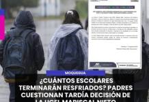 MOQUEGUA | ¿CUÁNTOS ESCOLARES TERMINARÁN RESFRIADOS? PADRES CUESTIONAN TARDÍA DECISIÓN DE LA UGEL MARISCAL NIETO.