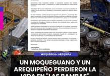 AREQUIPA | UN MOQUEGUANO Y UN AREQUIPEÑO PERDIERON LA VIDA EN LAS BAMBAS