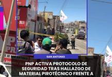 MOQUEGUA | PNP ACTIVA PROTOCOLO DE SEGURIDAD TRAS HALLAZGO DE MATERIAL PIROTÉCNICO FRENTE A LOCAL PARTIDARIO