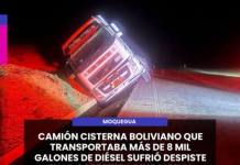 MOQUEGUA | CAMIÓN CISTERNA BOLIVIANO QUE TRANSPORTABA MÁS DE 8 MIL GALONES DE DIÉSEL SUFRIÓ DESPISTE EN LA CARRETERA BINACIONAL