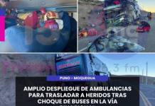 MOQUEGUA | AMPLIO DESPLIEGUE DE AMBULANCIAS PARA TRASLADAR A HERIDOS TRAS CHOQUE DE BUSES EN LA VÍA BINACIONAL