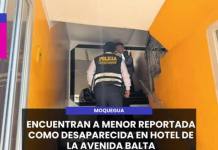 MOQUEGUA | ENCUENTRAN A MENOR REPORTADA COMO DESAPARECIDA EN HOTEL DE LA AVENIDA BALTA
