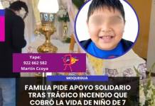 MOQUEGUA | FAMILIA PIDE APOYO SOLIDARIO TRAS TRÁGICO INCENDIO QUE COBRÓ LA VIDA DE NIÑO DE 7 AÑOS