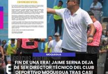 MOQUEGUA | ¡FIN DE UNA ERA! JAIME SERNA DEJA DE SER DIRECTOR TÉCNICO DEL CLUB DEPORTIVO MOQUEGUA TRAS CASI TRES AÑOS