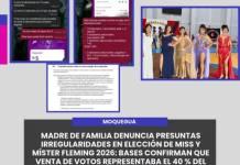 MOQUEGUA | MADRE DE FAMILIA DENUNCIA PRESUNTAS IRREGULARIDADES EN ELECCIÓN DE MISS Y MÍSTER FLEMING 2026: BASES CONFIRMAN QUE VENTA DE VOTOS REPRESENTABA EL 40 % DEL PUNTAJE