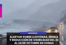 MOQUEGUA | ALERTAN SOBRE LLOVIZNAS, NIEBLA Y REDUCCIÓN DE VISIBILIDAD DEL 22 AL 24 DE OCTUBRE EN ZONAS COSTERAS